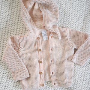 Baby Pink Buttoned Sweater with Hood